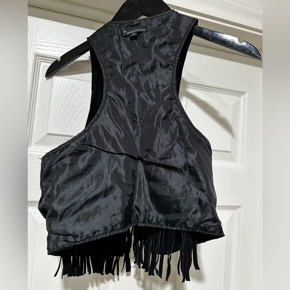 TWENTYONE Vintage Fringe Suede Leather Vest BoHo hippie unisex medium 16 1/2 pit - Picture 9 of 11
